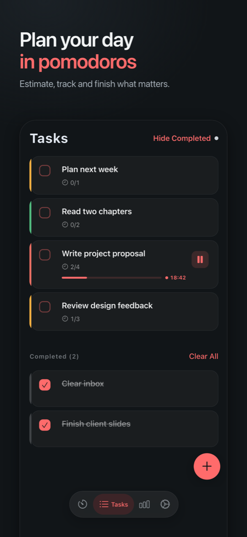 Task list with pomodoro progress